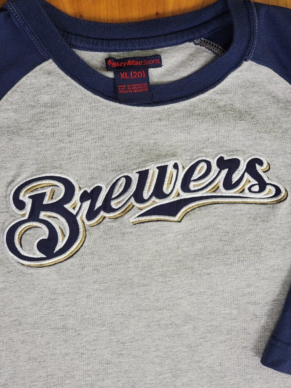 Mighty Mac Sports Milwuakee Brewers Baseball Blue Grey Baseball Shirt - Youth XL - Picture 5 of 6